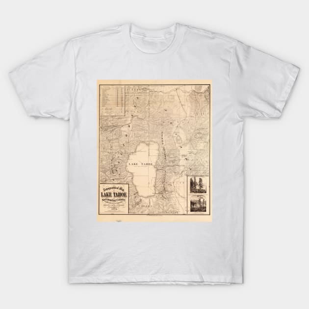 Vintage Map of Lake Tahoe Calfornia (1874) T-Shirt by Bravuramedia